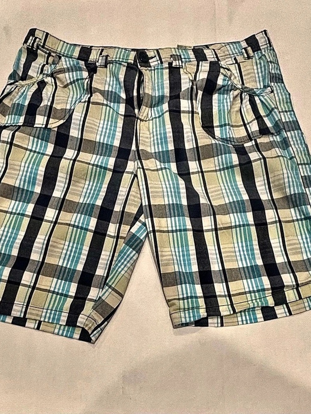 Bugle Boy For Her Plus Plaid Bermuda Shorts Blue & Green XL